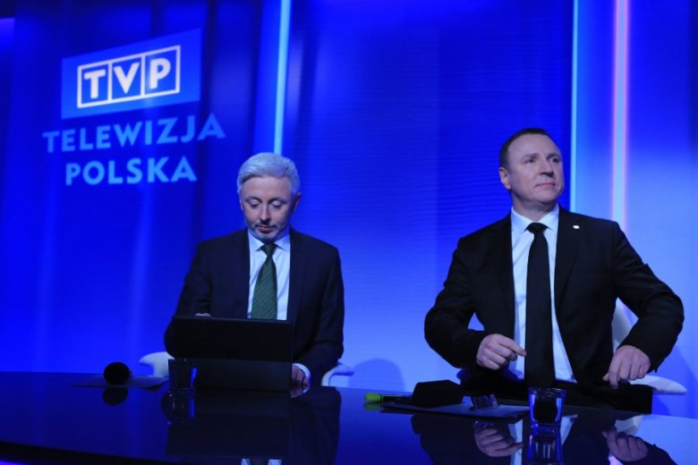 Szefowie TVP: wiceprezes Maciej Stanecki i prezes Jacek Kurski. Telewizja publiczna może przejąć pozostałości platformy Showmax w polskim internecie.